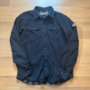 Men's Eddie Bauer Black Flannel Lined Heavyweight Button Up Long Sleeve Shirt LT